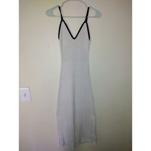 Freshman 1996 Womens Ribbed Knit Midi Dress Cream Black Scalloped Trim Small